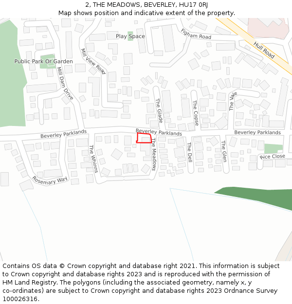 2, THE MEADOWS, BEVERLEY, HU17 0RJ: Location map and indicative extent of plot