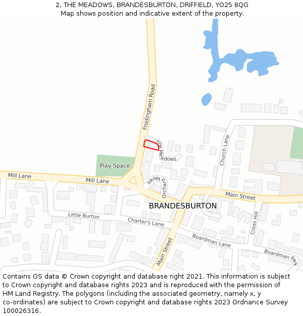 2, THE MEADOWS, BRANDESBURTON, DRIFFIELD, YO25 8QG: Location map and indicative extent of plot