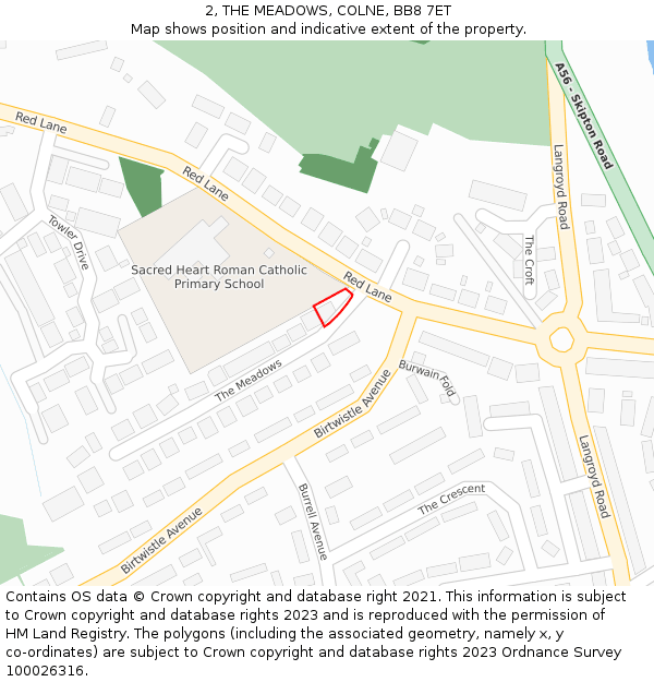 2, THE MEADOWS, COLNE, BB8 7ET: Location map and indicative extent of plot