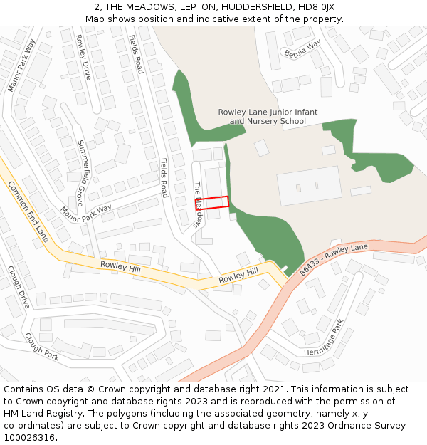 2, THE MEADOWS, LEPTON, HUDDERSFIELD, HD8 0JX: Location map and indicative extent of plot