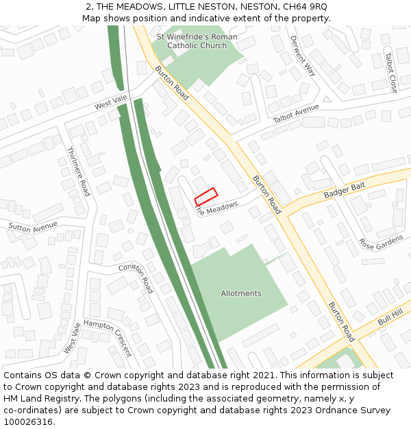 2, THE MEADOWS, LITTLE NESTON, NESTON, CH64 9RQ: Location map and indicative extent of plot
