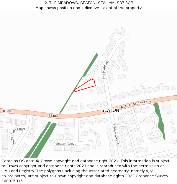 2, THE MEADOWS, SEATON, SEAHAM, SR7 0QB: Location map and indicative extent of plot
