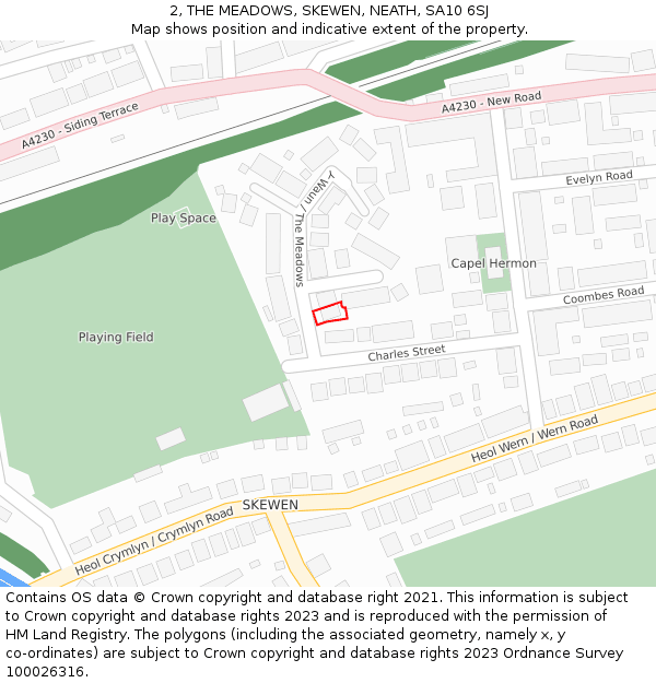 2, THE MEADOWS, SKEWEN, NEATH, SA10 6SJ: Location map and indicative extent of plot