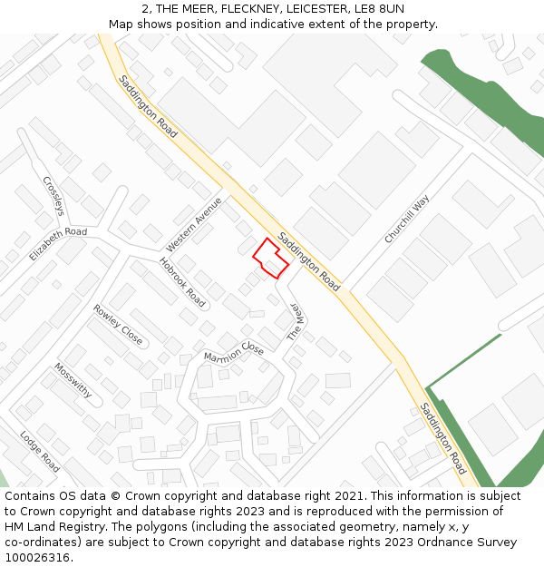 2, THE MEER, FLECKNEY, LEICESTER, LE8 8UN: Location map and indicative extent of plot