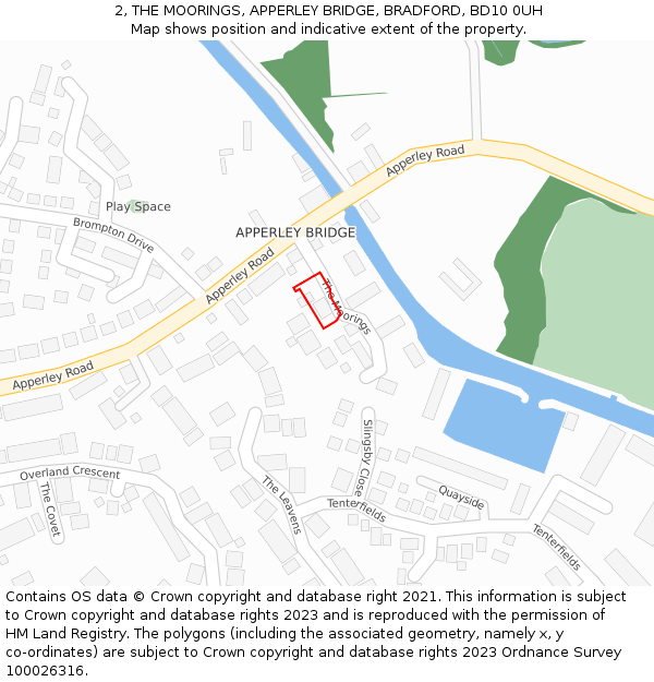 2, THE MOORINGS, APPERLEY BRIDGE, BRADFORD, BD10 0UH: Location map and indicative extent of plot