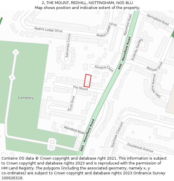 2, THE MOUNT, REDHILL, NOTTINGHAM, NG5 8LU: Location map and indicative extent of plot