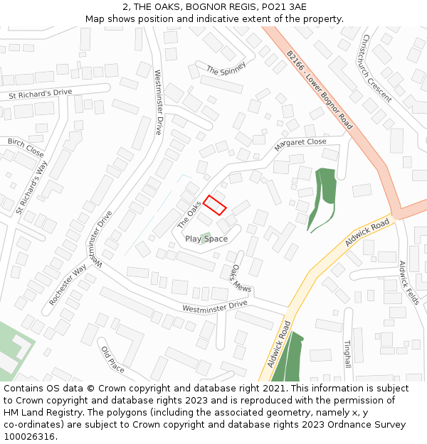 2, THE OAKS, BOGNOR REGIS, PO21 3AE: Location map and indicative extent of plot