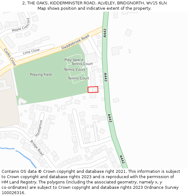 2, THE OAKS, KIDDERMINSTER ROAD, ALVELEY, BRIDGNORTH, WV15 6LN: Location map and indicative extent of plot