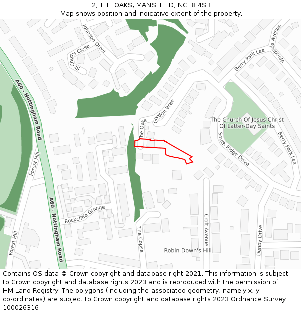 2, THE OAKS, MANSFIELD, NG18 4SB: Location map and indicative extent of plot