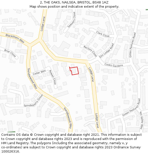 2, THE OAKS, NAILSEA, BRISTOL, BS48 1AZ: Location map and indicative extent of plot