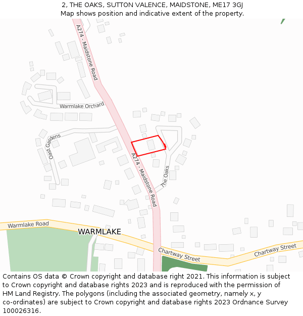 2, THE OAKS, SUTTON VALENCE, MAIDSTONE, ME17 3GJ: Location map and indicative extent of plot