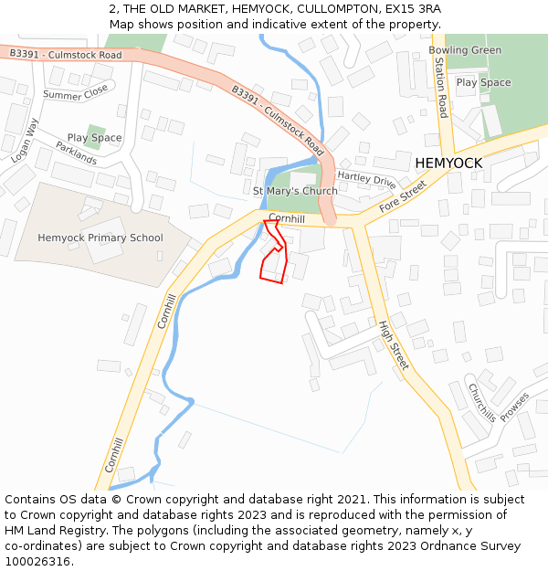 2, THE OLD MARKET, HEMYOCK, CULLOMPTON, EX15 3RA: Location map and indicative extent of plot