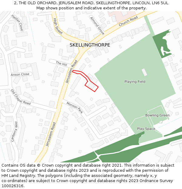 2, THE OLD ORCHARD, JERUSALEM ROAD, SKELLINGTHORPE, LINCOLN, LN6 5UL: Location map and indicative extent of plot