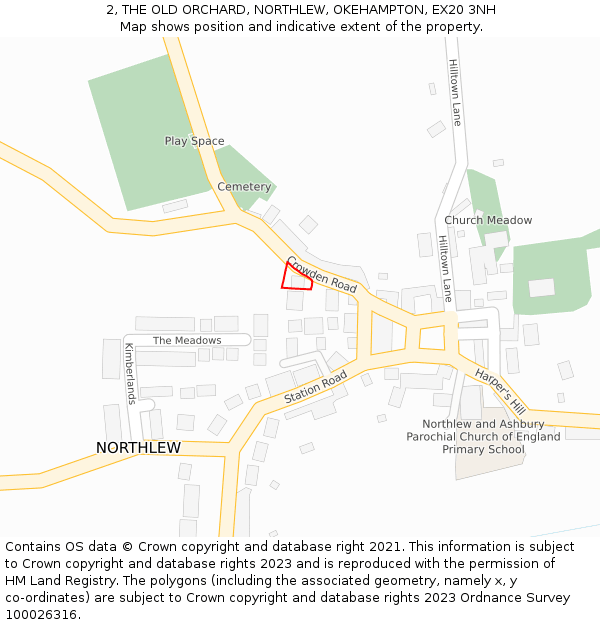 2, THE OLD ORCHARD, NORTHLEW, OKEHAMPTON, EX20 3NH: Location map and indicative extent of plot