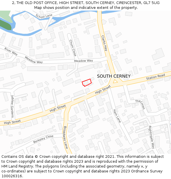 2, THE OLD POST OFFICE, HIGH STREET, SOUTH CERNEY, CIRENCESTER, GL7 5UG: Location map and indicative extent of plot