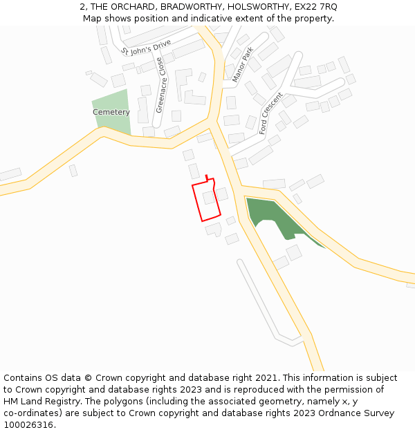 2, THE ORCHARD, BRADWORTHY, HOLSWORTHY, EX22 7RQ: Location map and indicative extent of plot