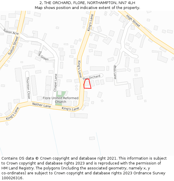 2, THE ORCHARD, FLORE, NORTHAMPTON, NN7 4LH: Location map and indicative extent of plot