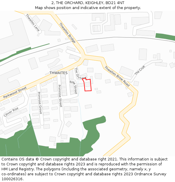 2, THE ORCHARD, KEIGHLEY, BD21 4NT: Location map and indicative extent of plot