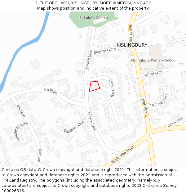 2, THE ORCHARD, KISLINGBURY, NORTHAMPTON, NN7 4BG: Location map and indicative extent of plot