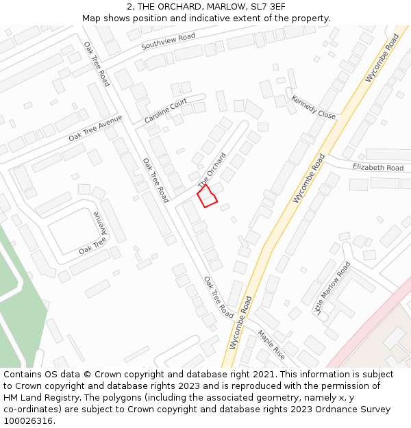 2, THE ORCHARD, MARLOW, SL7 3EF: Location map and indicative extent of plot