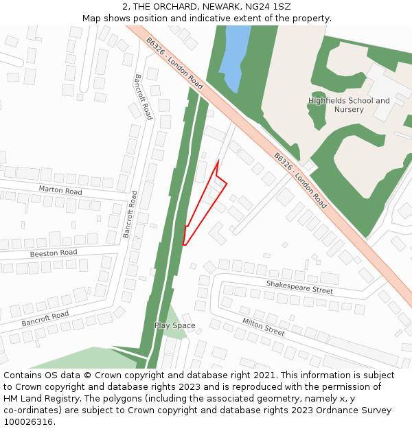 2, THE ORCHARD, NEWARK, NG24 1SZ: Location map and indicative extent of plot