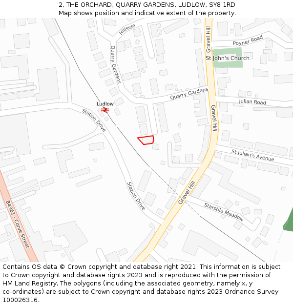 2, THE ORCHARD, QUARRY GARDENS, LUDLOW, SY8 1RD: Location map and indicative extent of plot