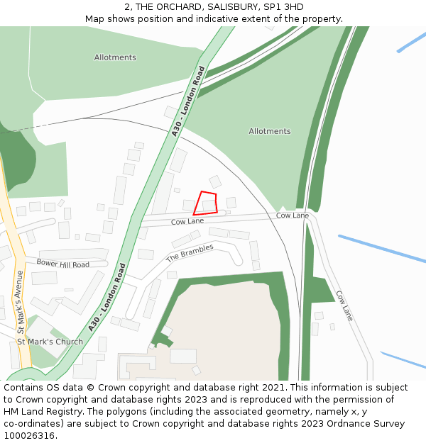 2, THE ORCHARD, SALISBURY, SP1 3HD: Location map and indicative extent of plot