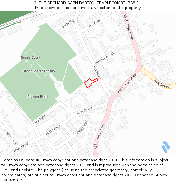 2, THE ORCHARD, YARN BARTON, TEMPLECOMBE, BA8 0JH: Location map and indicative extent of plot