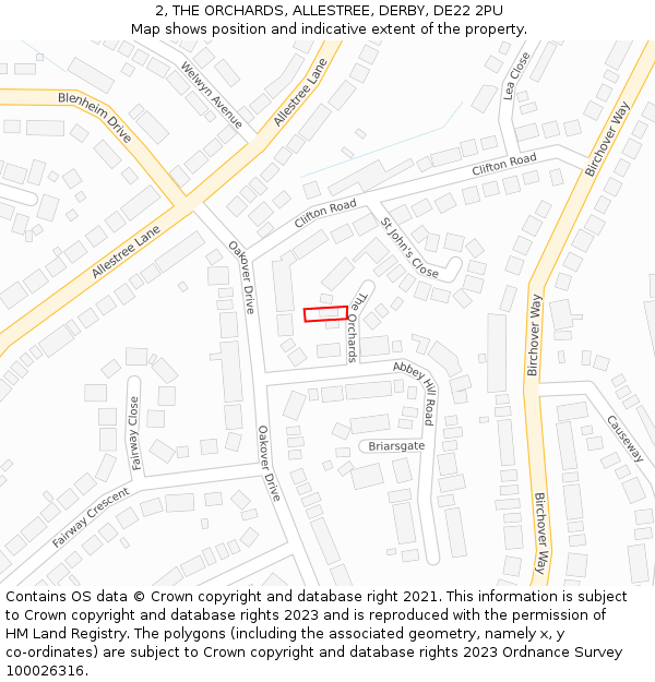 2, THE ORCHARDS, ALLESTREE, DERBY, DE22 2PU: Location map and indicative extent of plot