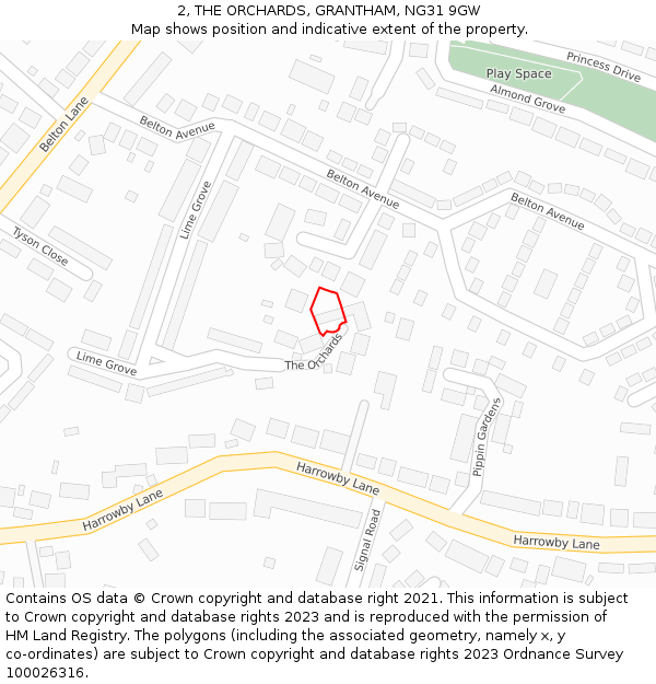 2, THE ORCHARDS, GRANTHAM, NG31 9GW: Location map and indicative extent of plot