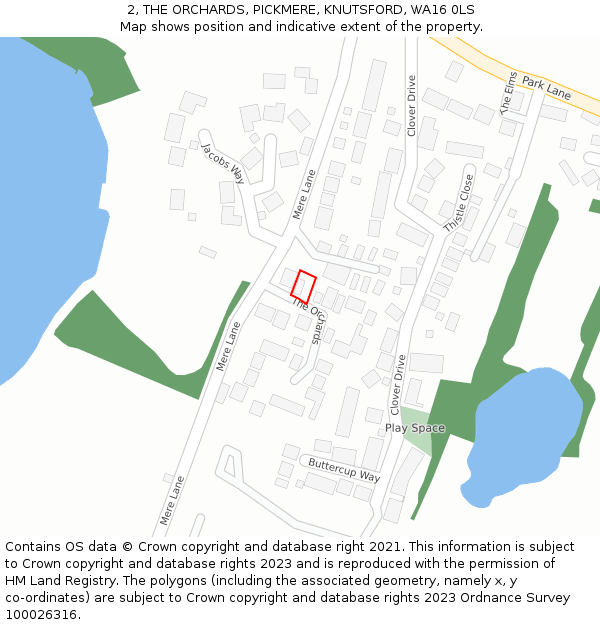 2, THE ORCHARDS, PICKMERE, KNUTSFORD, WA16 0LS: Location map and indicative extent of plot