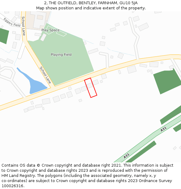 2, THE OUTFIELD, BENTLEY, FARNHAM, GU10 5JA: Location map and indicative extent of plot