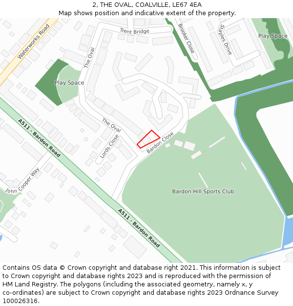 2, THE OVAL, COALVILLE, LE67 4EA: Location map and indicative extent of plot