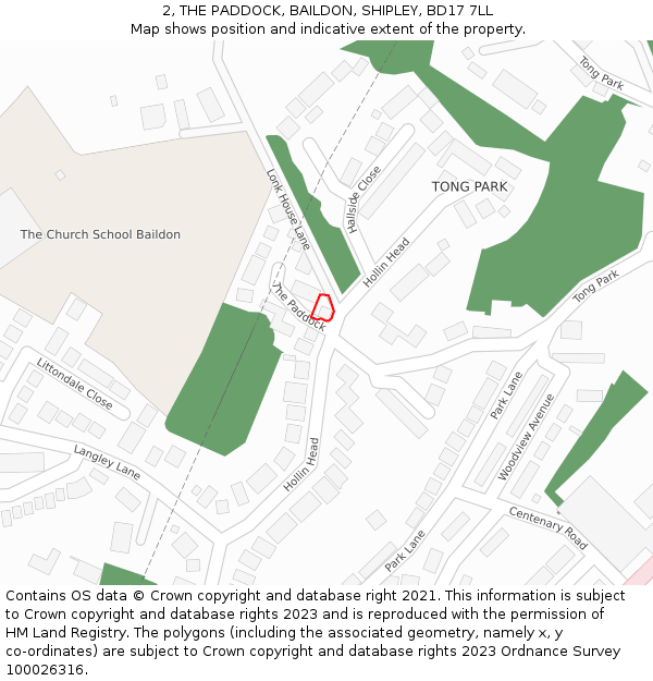 2, THE PADDOCK, BAILDON, SHIPLEY, BD17 7LL: Location map and indicative extent of plot