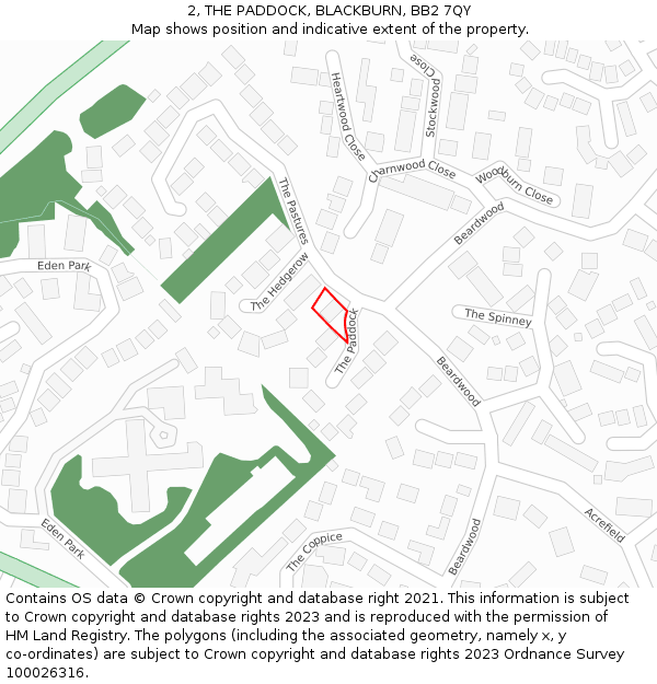 2, THE PADDOCK, BLACKBURN, BB2 7QY: Location map and indicative extent of plot