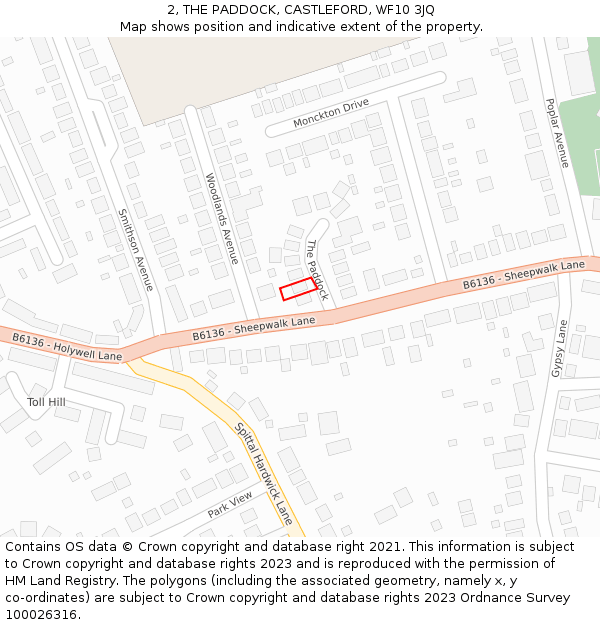 2, THE PADDOCK, CASTLEFORD, WF10 3JQ: Location map and indicative extent of plot