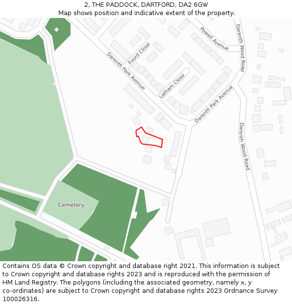 2, THE PADDOCK, DARTFORD, DA2 6GW: Location map and indicative extent of plot