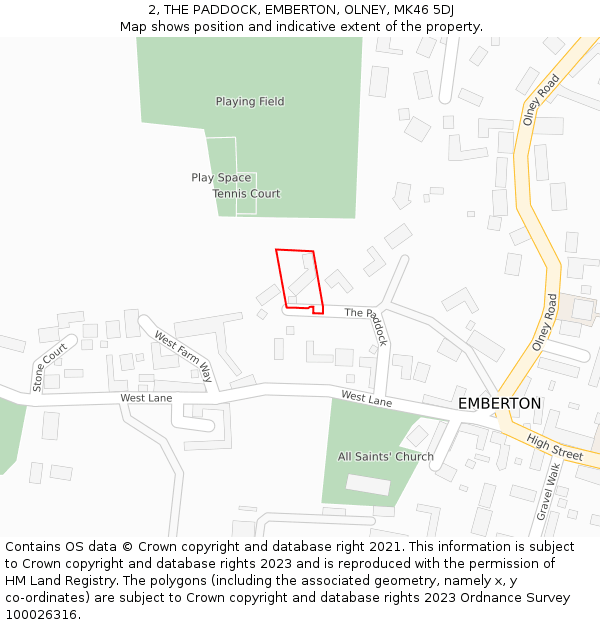 2, THE PADDOCK, EMBERTON, OLNEY, MK46 5DJ: Location map and indicative extent of plot