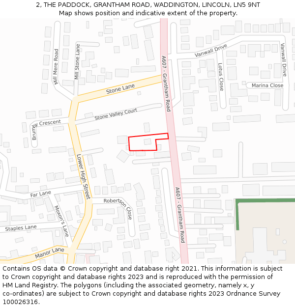 2, THE PADDOCK, GRANTHAM ROAD, WADDINGTON, LINCOLN, LN5 9NT: Location map and indicative extent of plot