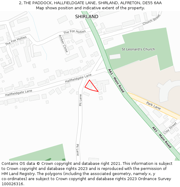 2, THE PADDOCK, HALLFIELDGATE LANE, SHIRLAND, ALFRETON, DE55 6AA: Location map and indicative extent of plot