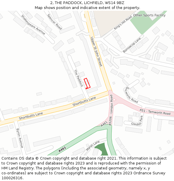 2, THE PADDOCK, LICHFIELD, WS14 9BZ: Location map and indicative extent of plot