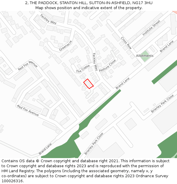 2, THE PADDOCK, STANTON HILL, SUTTON-IN-ASHFIELD, NG17 3HU: Location map and indicative extent of plot