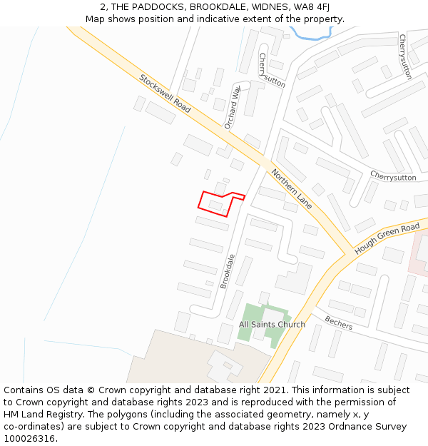 2, THE PADDOCKS, BROOKDALE, WIDNES, WA8 4FJ: Location map and indicative extent of plot