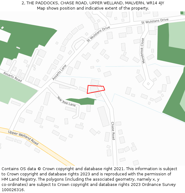 2, THE PADDOCKS, CHASE ROAD, UPPER WELLAND, MALVERN, WR14 4JY: Location map and indicative extent of plot