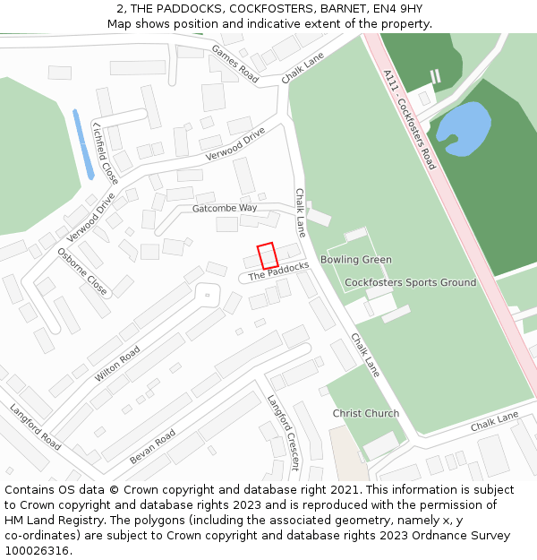 2, THE PADDOCKS, COCKFOSTERS, BARNET, EN4 9HY: Location map and indicative extent of plot