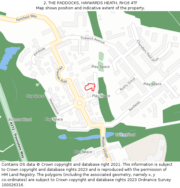 2, THE PADDOCKS, HAYWARDS HEATH, RH16 4TF: Location map and indicative extent of plot