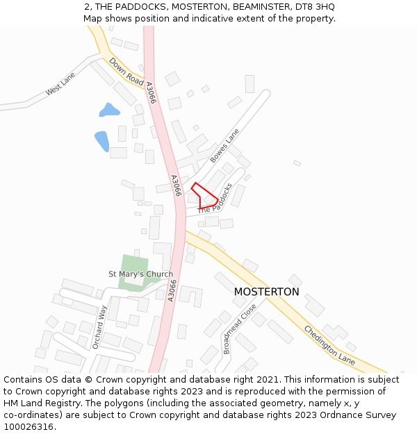 2, THE PADDOCKS, MOSTERTON, BEAMINSTER, DT8 3HQ: Location map and indicative extent of plot