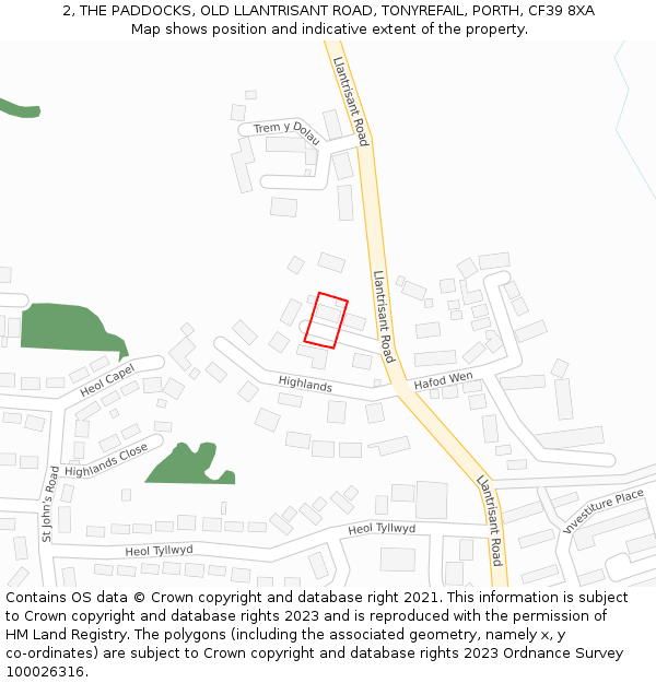 2, THE PADDOCKS, OLD LLANTRISANT ROAD, TONYREFAIL, PORTH, CF39 8XA: Location map and indicative extent of plot