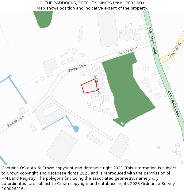 2, THE PADDOCKS, SETCHEY, KING'S LYNN, PE33 0BX: Location map and indicative extent of plot