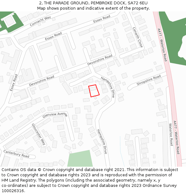 2, THE PARADE GROUND, PEMBROKE DOCK, SA72 6EU: Location map and indicative extent of plot